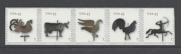 2012 Weather Vanes Strip of 5 45c Postage Stamps - MNH, OG - Scott 4613-4617