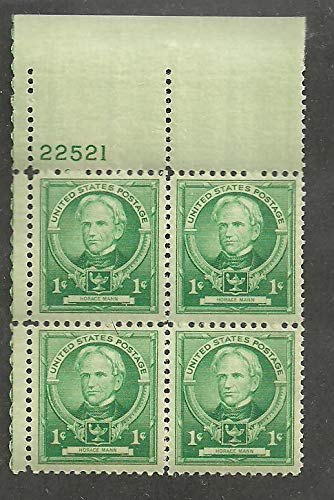 1940 Horace Mann Plate Block of Four 1c Postage Stamps - Sc# 869, MNH, OG