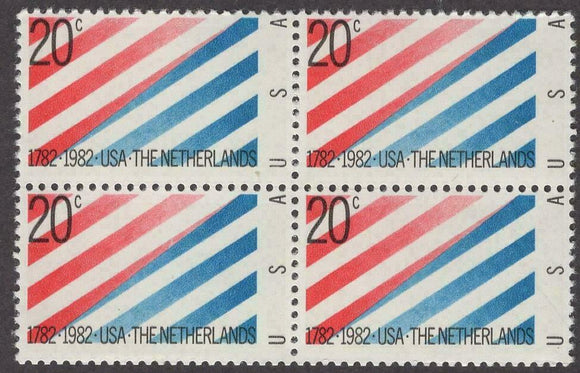 1982 USA - The Netherlands Block Of 4 20c Postage Stamps - Sc 2003 - MNH - CW465a