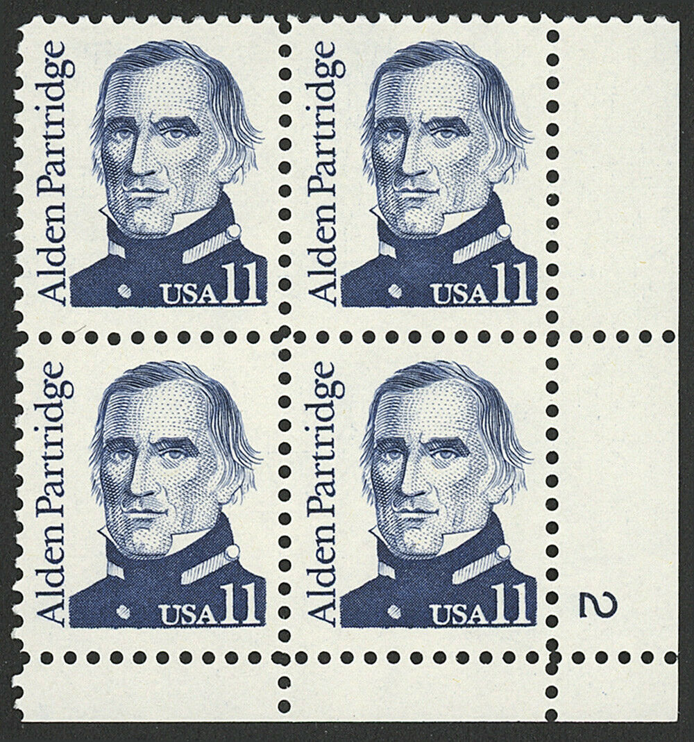1985 Alden Partridge Plate Block of 4 11c Postage Stamps - MNH, OG - Scott 1854