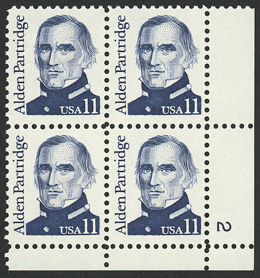 1985 Alden Partridge Plate Block of 4 11c Postage Stamps - MNH, OG - Scott 1854