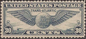 Winged Globe Single 30c Airmail Postage Stamp  - Sc# C24 -  MNH,OG