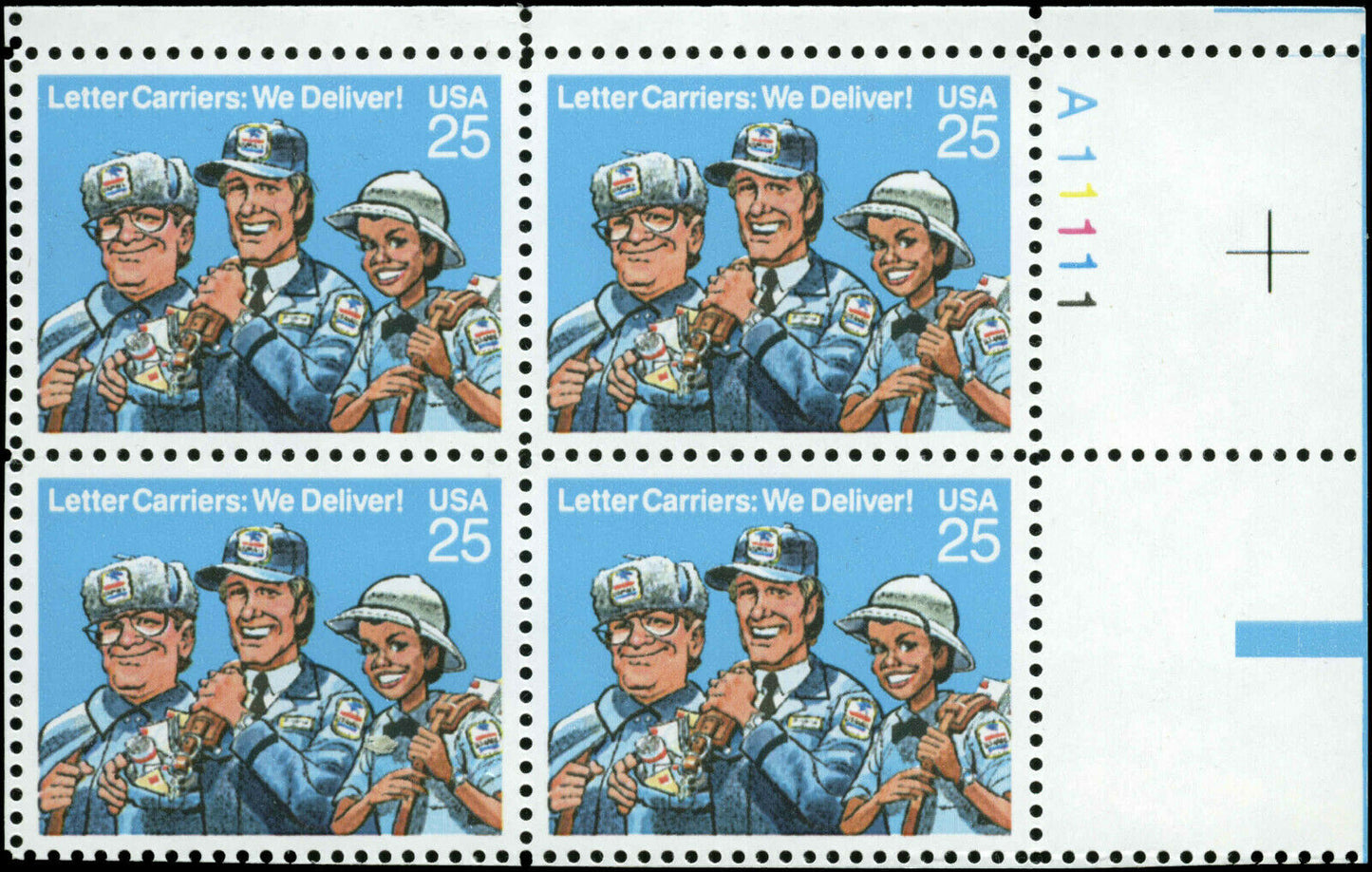 1989 Letter Carriers Plate Block Of 4 25c Postage Stamps - MNH, OG Scott 2420 - CW462