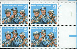 1989 Letter Carriers Plate Block Of 4 25c Postage Stamps - MNH, OG - Sc 2420 - CW462