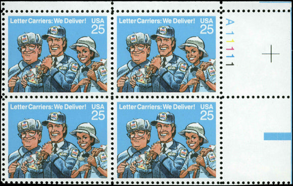 1989 Letter Carriers Plate Block Of 4 25c Postage Stamps - MNH, OG - Sc 2420 - CW462