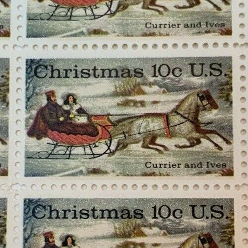1974 Currier & Ives Christmas Stickers Lot of 20 10 Cent Stamps Scott 1551 - MNH - CW423d
