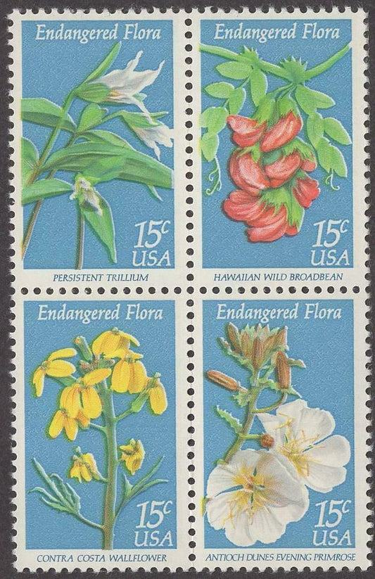 1979 Endangered Flora Block of 4 15c Postage Stamps - MNH, OG - Scott 1783-1786