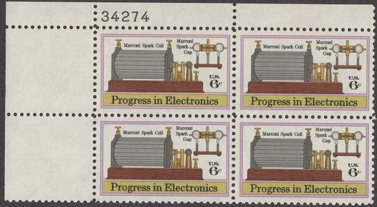 1973 Progress In Electronics Plate Block of 4 6c Postage Stamps - MNH, OG - Scott 1500