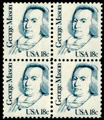 1981 George Mason, Founding Father Block Of 4 18c Postage Stamps - Scott 1858 - MNH - CX810