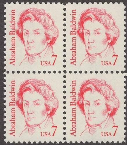 1985 Abraham Baldwin, Founding Father Block of 4 7c Postage Stamps - MNH, OG - Scott 1850
