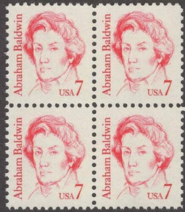 1985 Abraham Baldwin, Founding Father Block of 4 7c Postage Stamps - MNH, OG - Sc# 1850