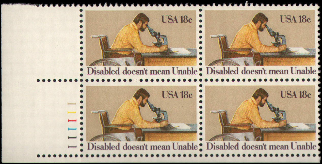 1981 Disabled Does Not Mean Unable Plate Block Of 4 18c Postage Stamps Scott 1925 - MNH - CW478a