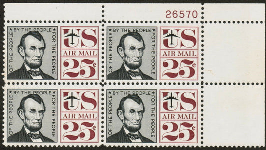 1959-66 Lincoln Airmail Plate Block Of 4 25c Postage Stamps - MNH, OG - Scott C59- CX428