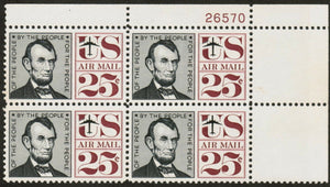 1959-66 Lincoln Airmail Plate Block Of 4 25c Postage Stamps - MNH, OG - Sc# C59- CX428
