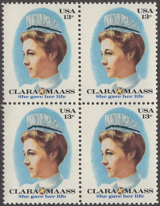 1976 Clara Maass - Malaria - Block Of 4 13c Postage Stamps - Scott 1699 - MNH, OG - CT43a