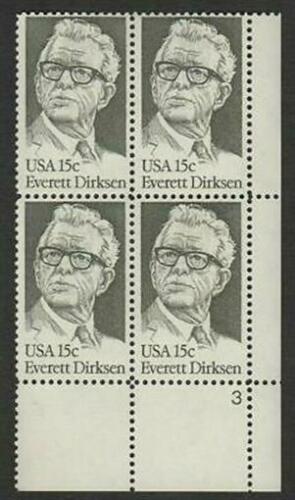 1981 Everett Dirksen Plate Block of 4 15c Postage Stamps - MNH, OG - Scott 1874