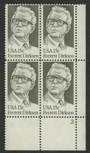 1981 Everett Dirksen Plate Block of 4 15c Postage Stamps - MNH, OG - Sc# 1874