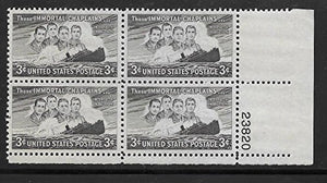 US 1948 Three Immortal Chaplains #956 Plate Block of Four Stamps