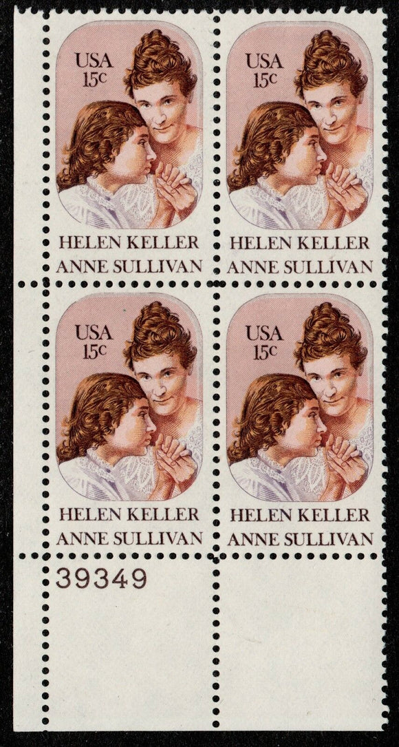 1980 Helen Keller & Anne Sullivan Plate Block Of 4 15c Postage Stamps - Sc# 1824 - MNH, OG - CW27b