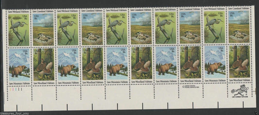1981 Wildlife Habitat Preservation Plate Block Of 20 18c Postage Stamps Scott 1921-1924 - CW221a