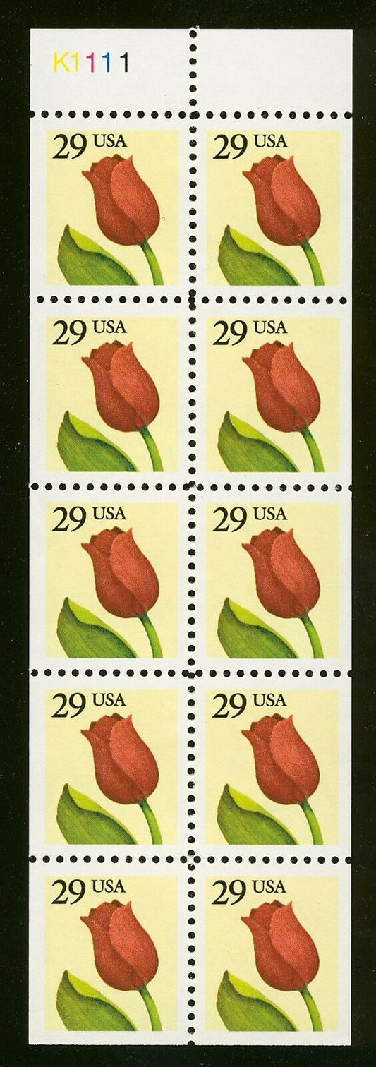 1991 Tulip Booklet Pane of 10 29c Postage Stamps - Scott 2527 - MNH, OG - CX642