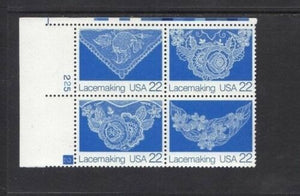 1987 Lacemaking Plate Block Of 4 22c Postage Stamps - Sc# 2351-2354 - MNH, OG - CW39b