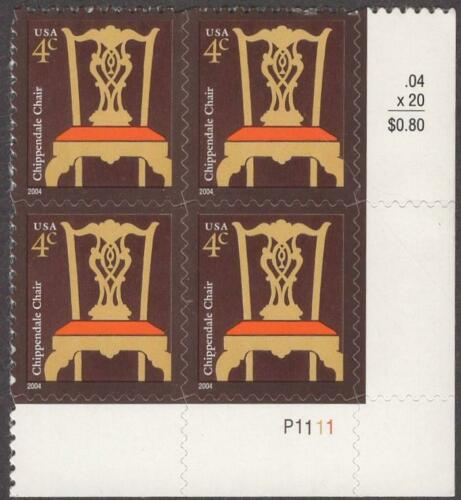 2004 Chippendale Chair Plate Block Of 4 4c Postage Stamps - Scott 3755 - MNH, OG - CX29a