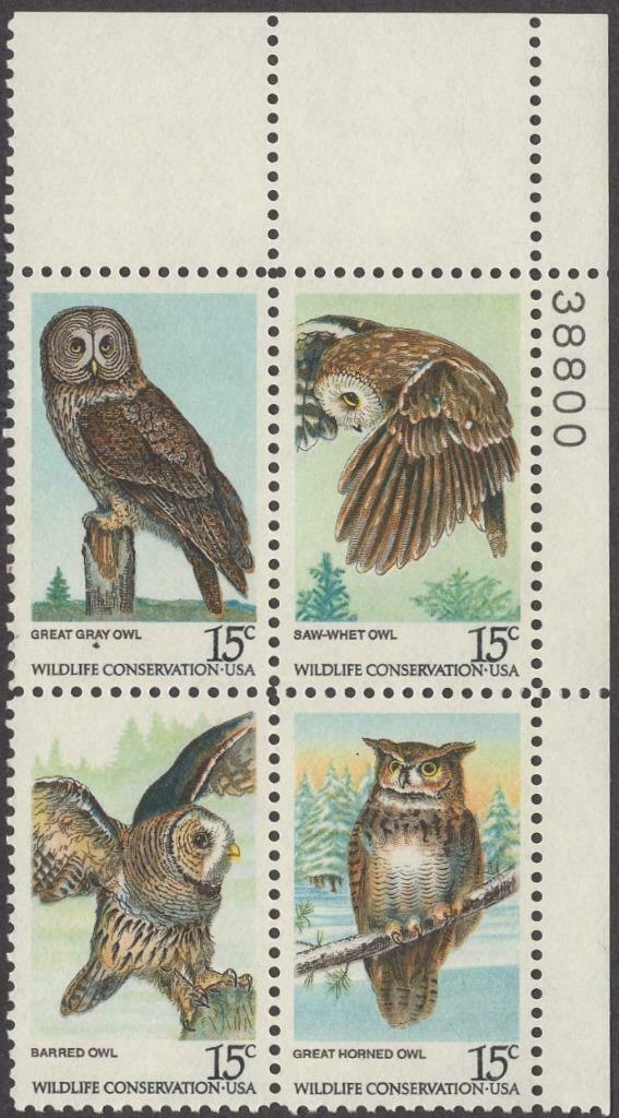 1978 Wildlife Conservation Owls Plate Block Of 4 15c Postage Stamps - MNH, OG - Sc# 1760-1763 - CX315