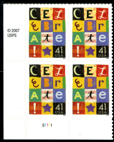 2007 - Celebrate Plate Block of 4 41c Postage Stamps - Scott 4196 - MNH, OG - DC140