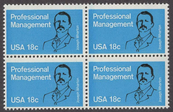 1981 Wharton Professional Management Block Of 4 18c Postage Stamps - Sc 1920 - MNH - CW483a