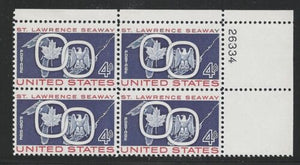 1959 St Lawrence Seaway Plate Block of 4 4c Postage Stamps - MNH, OG - Sc# 1131