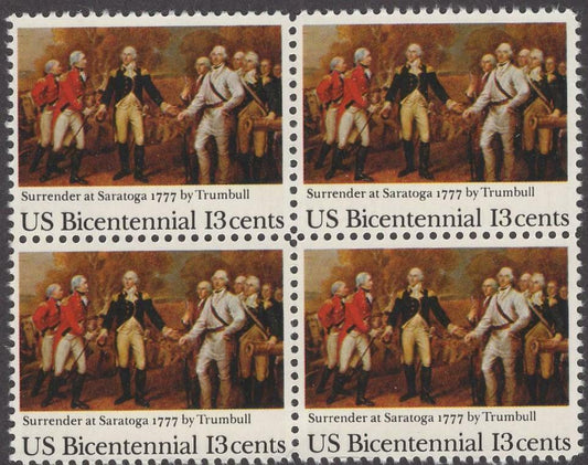1977 Surrender At Saratoga Block of 4 13c Postage Stamps - MNH, OG - Scott 1728