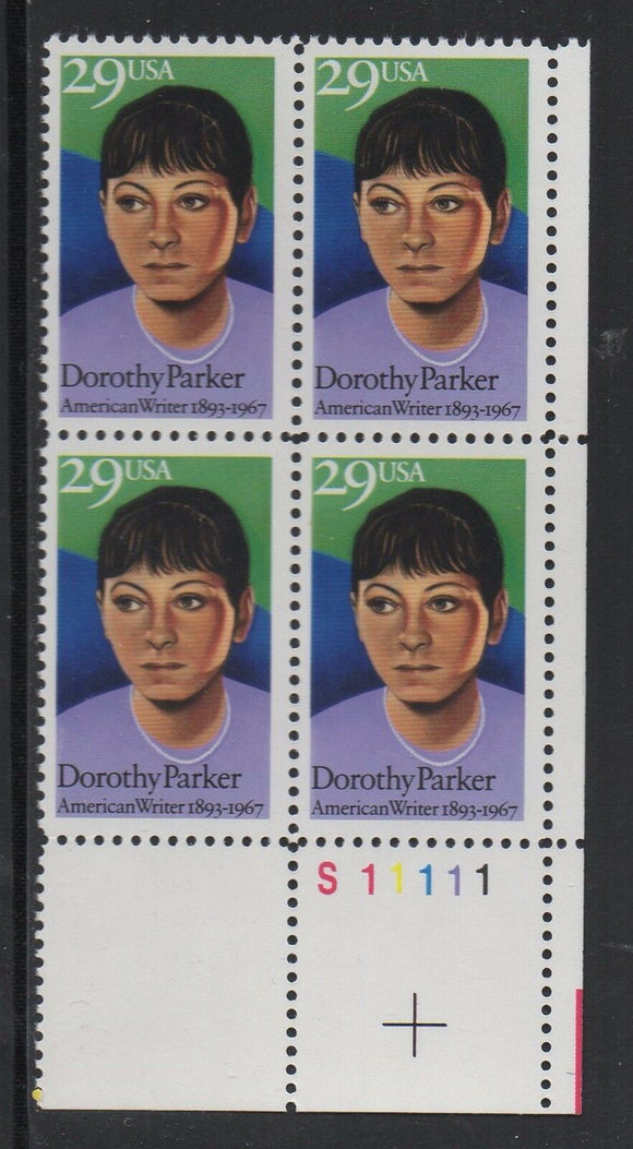 1992 Dorothy Parker Writer Plate Block of 4 29c Postage Stamps - MNH, OG - Sc# 2698 - BC31b