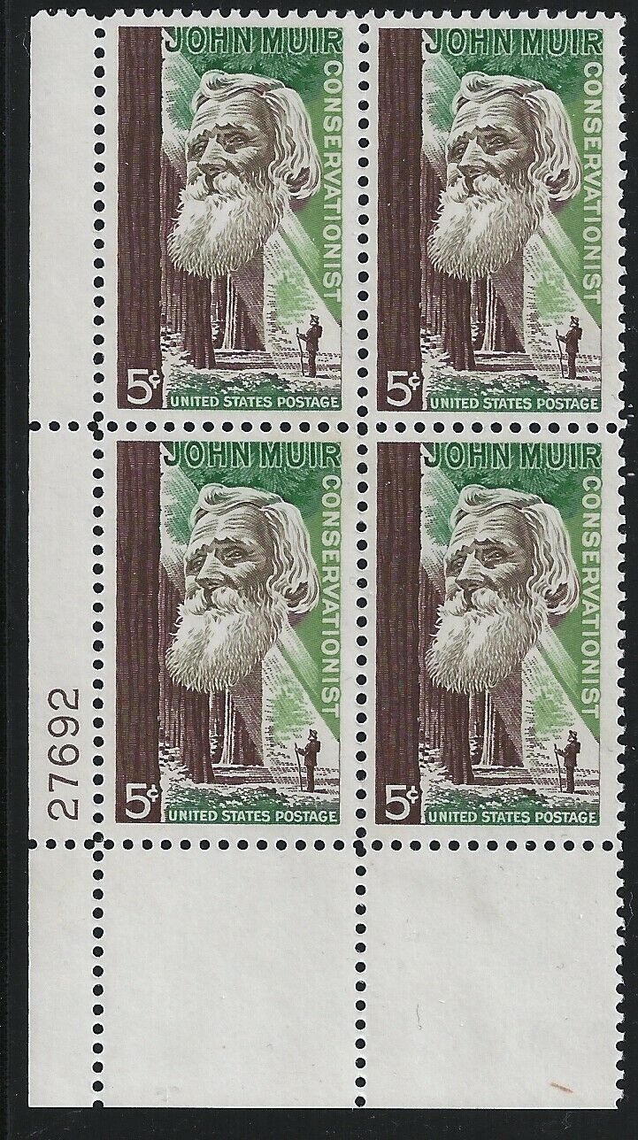 1964 John Muir Plate Block Of 4 5c Postage Stamps - MNH, OG - Scott 1245 - CX242