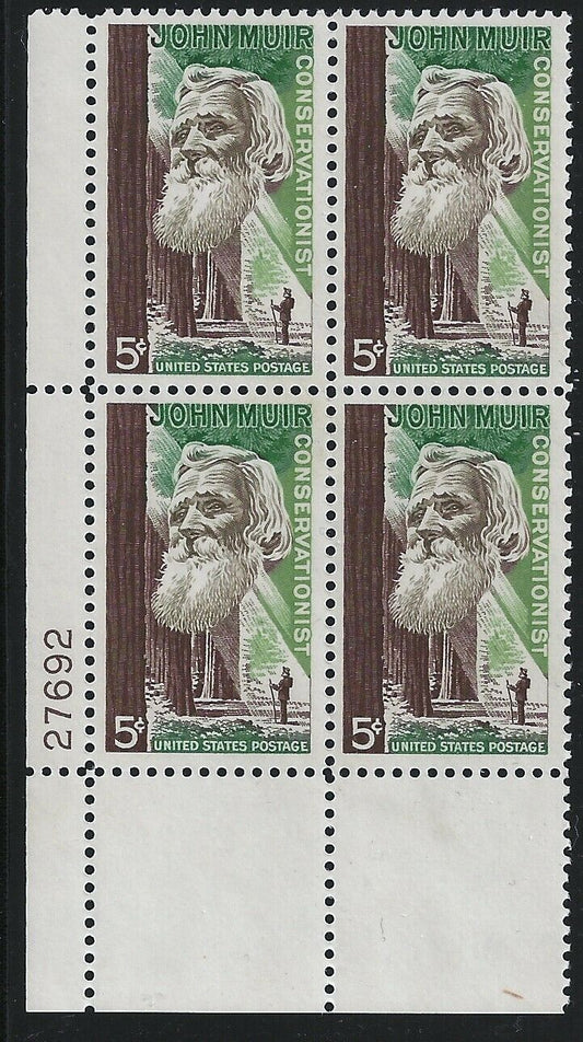 1964 John Muir Plate Block Of 4 5c Postage Stamps - MNH, OG - Scott 1245 - CX242