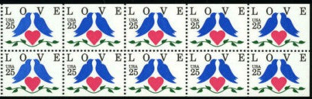 1990 Love Birds Stamp Booklet Pane Of 20 25c Postage Stamps - Scott 2441 - MNH, OG - CX71a