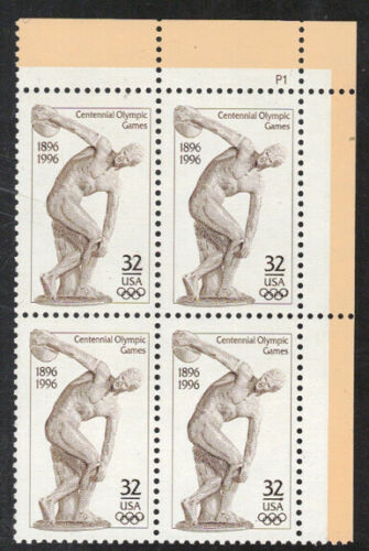 1996 Centennial Olympic Games Plate Block of 4 32c Postage Stamps - MNH, OG - Sc# 3087