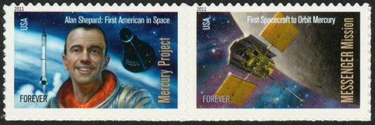 2011 Space Firsts Connected Pair of "Forever" Postage Stamps - MNH, OG - Scott 4527-4528
