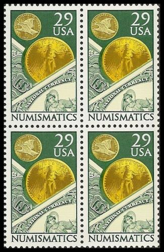 1991 Numismatics Block Of 4 29c Stamps - MNH, OG - Scott# 2558 - DS176