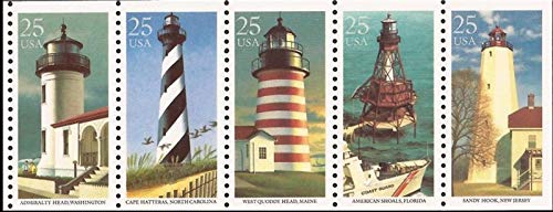 1990 Lighthouses - Strip 0f 5 25c Postage Stamps  - Scott 2470-4 -  MNH,OG