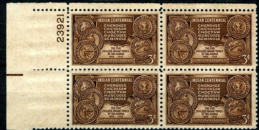 1948 Indian Centennial Plate Block Of 4 3c Postage Stamps Scott 972 - MNH -CW494a
