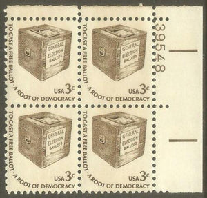 1975-81 Democracy - To Cast A Free Ballot Plate Block Of 4 3c Postage Stamps - Sc# 1584 - MNH, OG - CX473