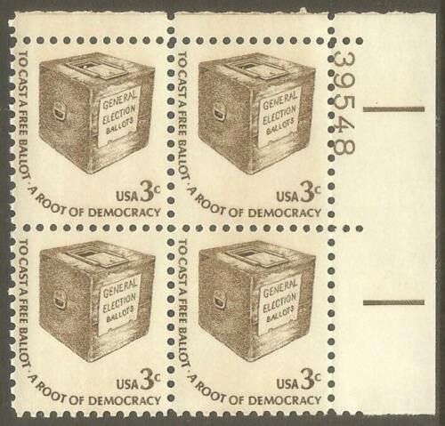 1975-81 Democracy - To Cast A Free Ballot Plate Block Of 4 3c Postage Stamps - Sc# 1584 - MNH, OG - CX473