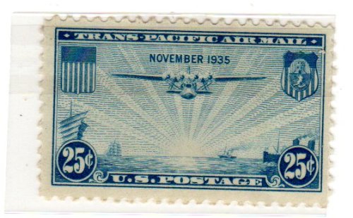 1935 The China Clipper Over the Pacific, Transpacific Airmail Postage Stamp Scott C20 -  MNH,OG