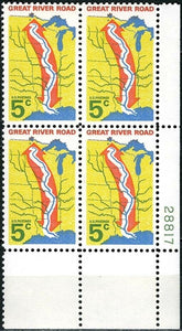 1966 Great River Road Plate Block Of 4 5c Postage Stamps - MNH, OG - Sc# 1319`- CX238