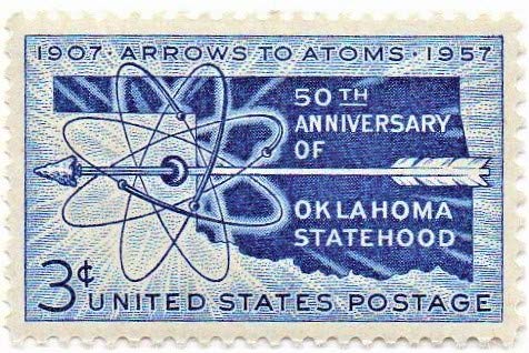 1957 Oklahoma Statehood Single 3c Postage Stamp  - Scott1092  -  MNH,OG