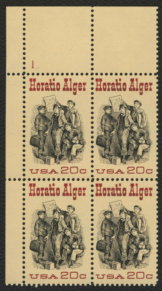 1982 Horatio Alger Plate Block Of 4 20c Postage Stamps Scott 2010 - MNH - CW464b