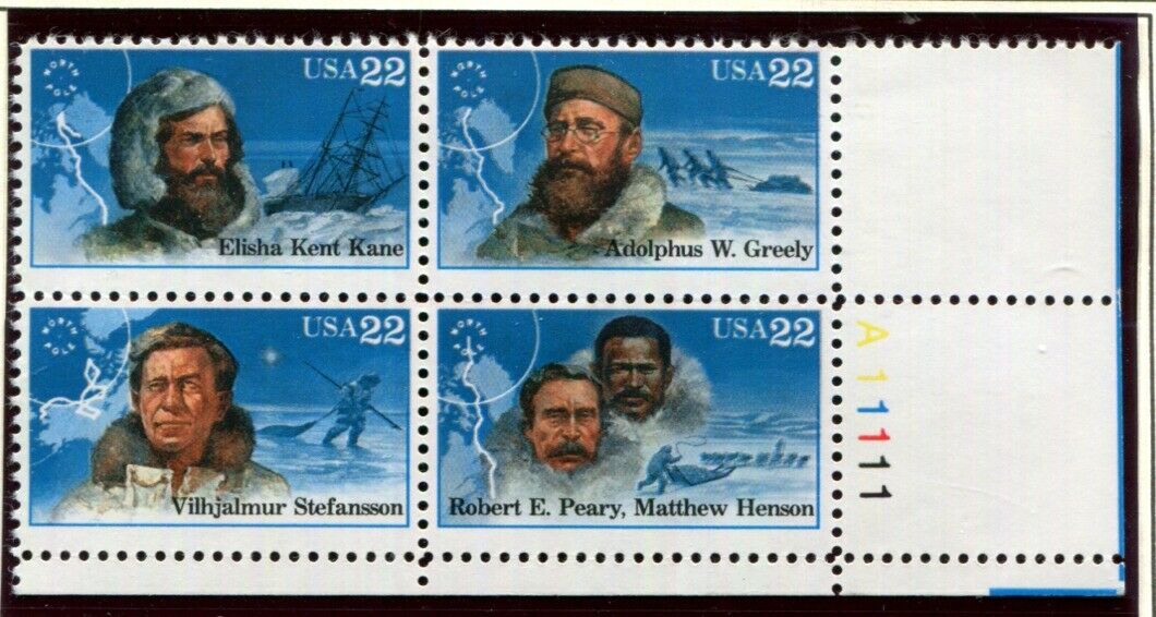 1986 Arctic Explorers Plate Block Of 4 22c Postage Stamps Scott 2220-2223 - MNH, OG - CX874
