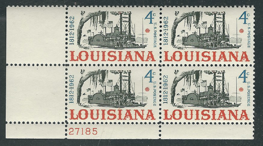 1962 Louisiana Statehood Plate Block Of 4 4c Postage Stamps - Scott 1197 - MNH, OG - CX494