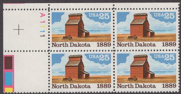 1989 North Dakota Plate Block Of 4 25c Postage Stamps - Sc# 2403 - MNH, OG - CX882